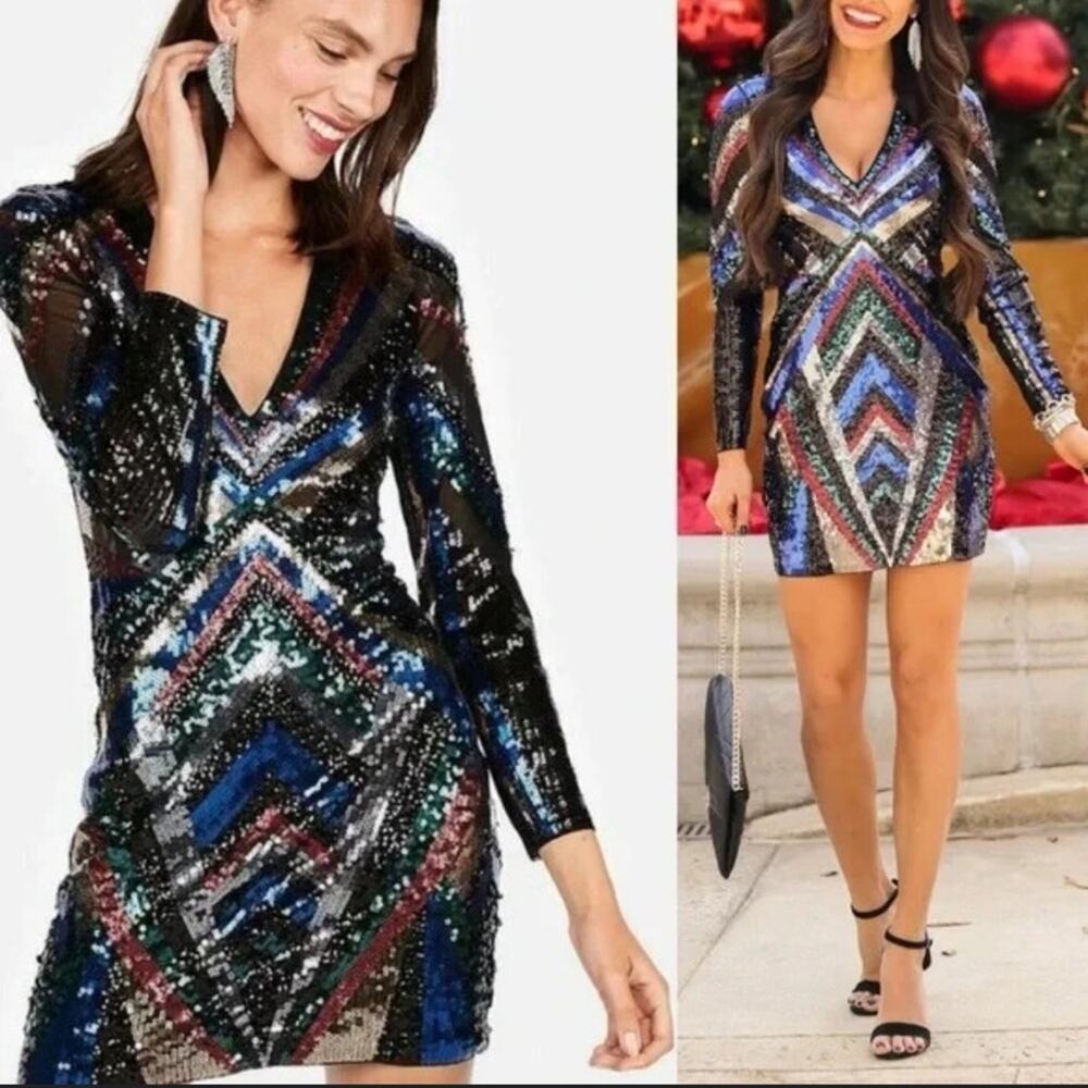 EXPRESS NWT Multi-Color Chevron Patterned Sequin … - image 6